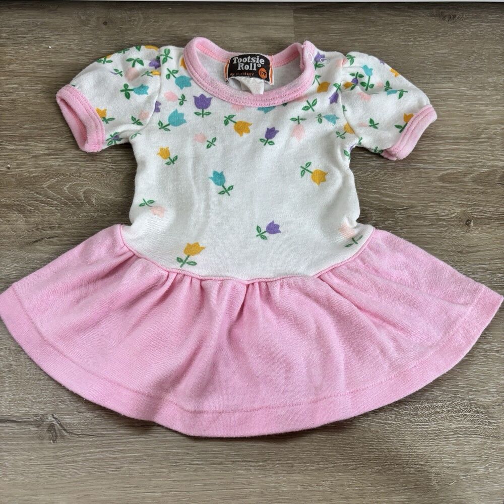 Vintage Tootsie Roll By M. Hidary Baby Girls Dress 12M Pink Floral Skirt Puff